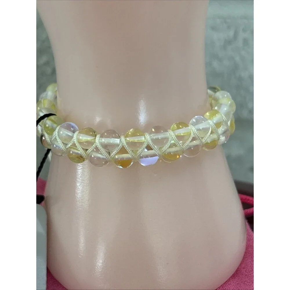 NOGU Double Mermaid Glass Beaded Women's Bracelet Pale Yellow Aurora Adjustable